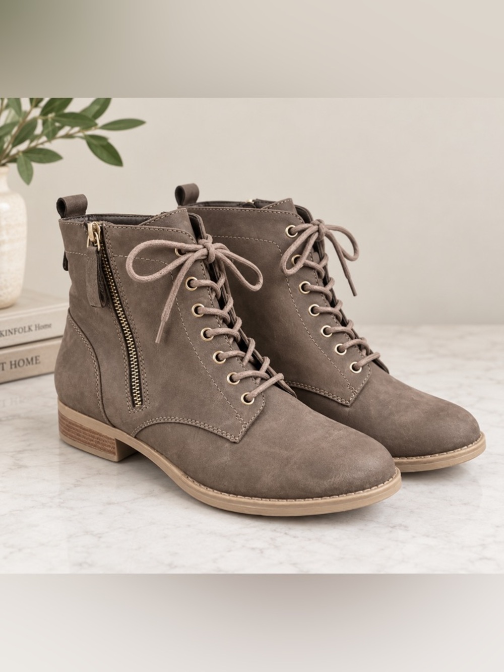 XAppeal Women’s Lace-Up Side-Zip Ankle Boots - Taupe Sz 9